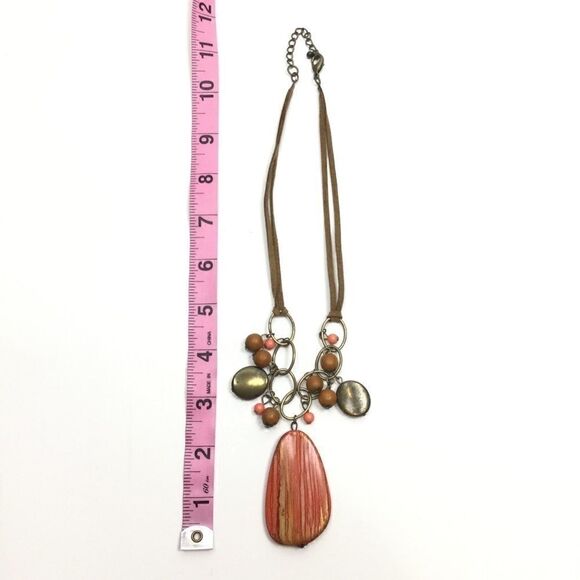 Orange Medallion Necklace, Orange & Gold Medallion Necklace, Suede - Picture 8 of 8